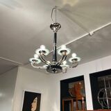 Chandelier Art Déco en laque noire et verre, 1930