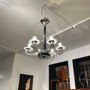 Chandelier Art Déco en laque noire et verre, 1930