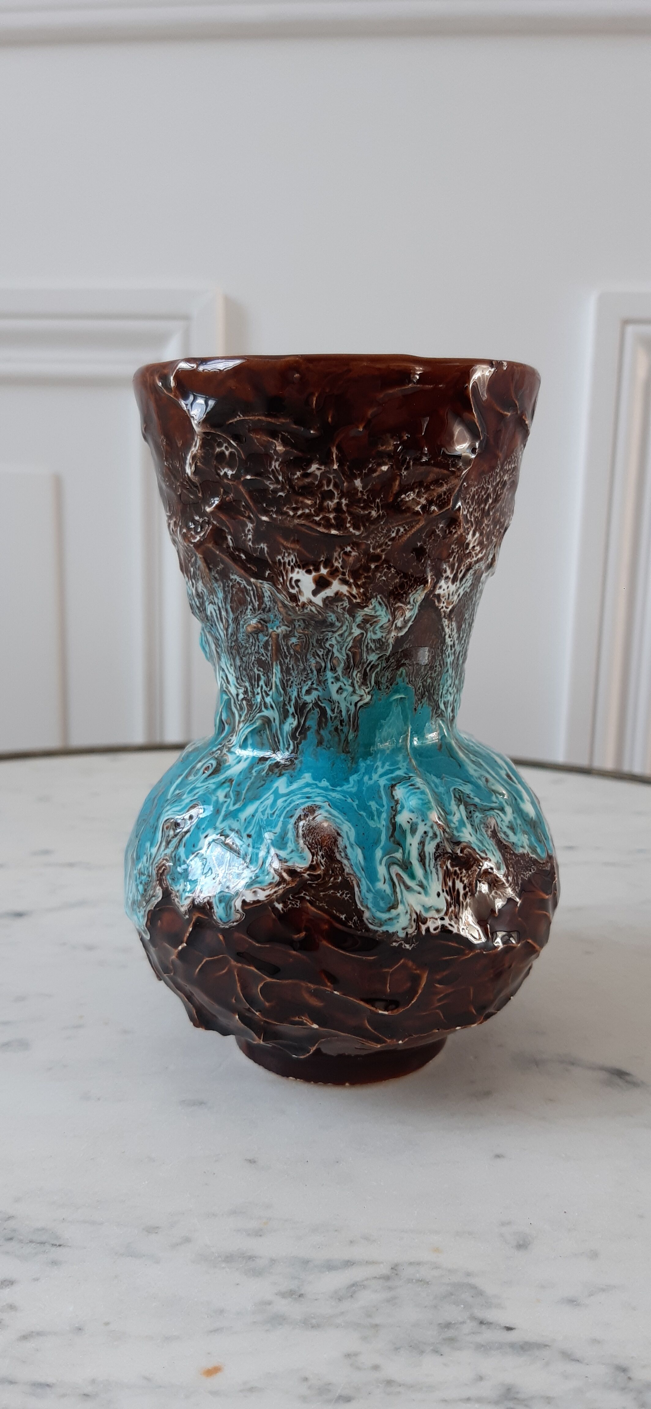 Vase brown and blue 70s Vallauris