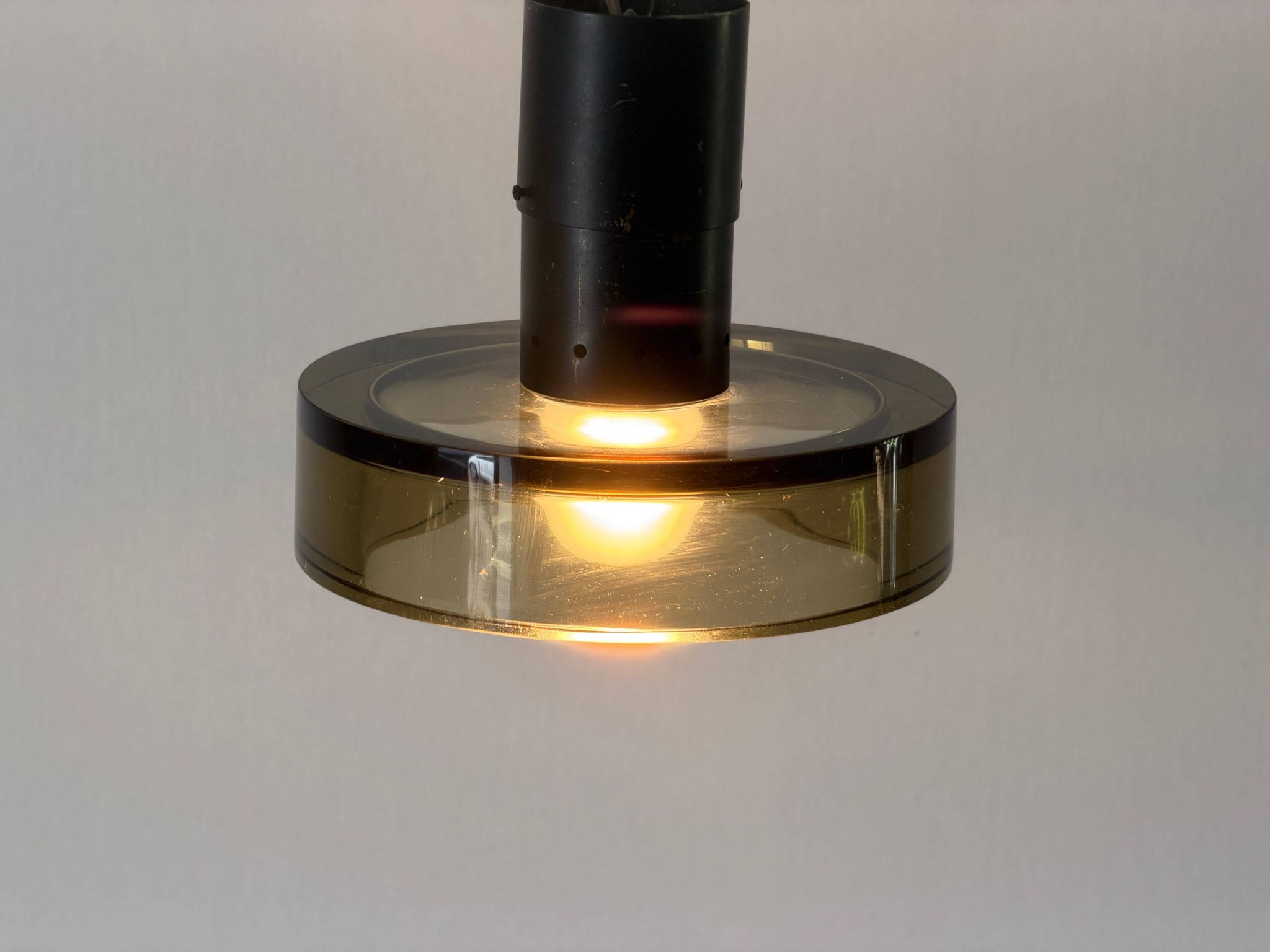 Flush mount in glass and yellow-brown metal by Seguso, 1950s, Italy.