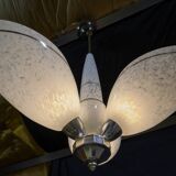 Art Deco chandelier/suspension with 3 domes in mixed glass and chrome metal