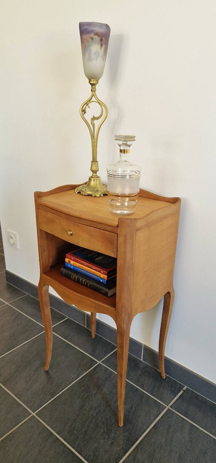 Solid cherry bedside table - Louis XV style - Signed DR
