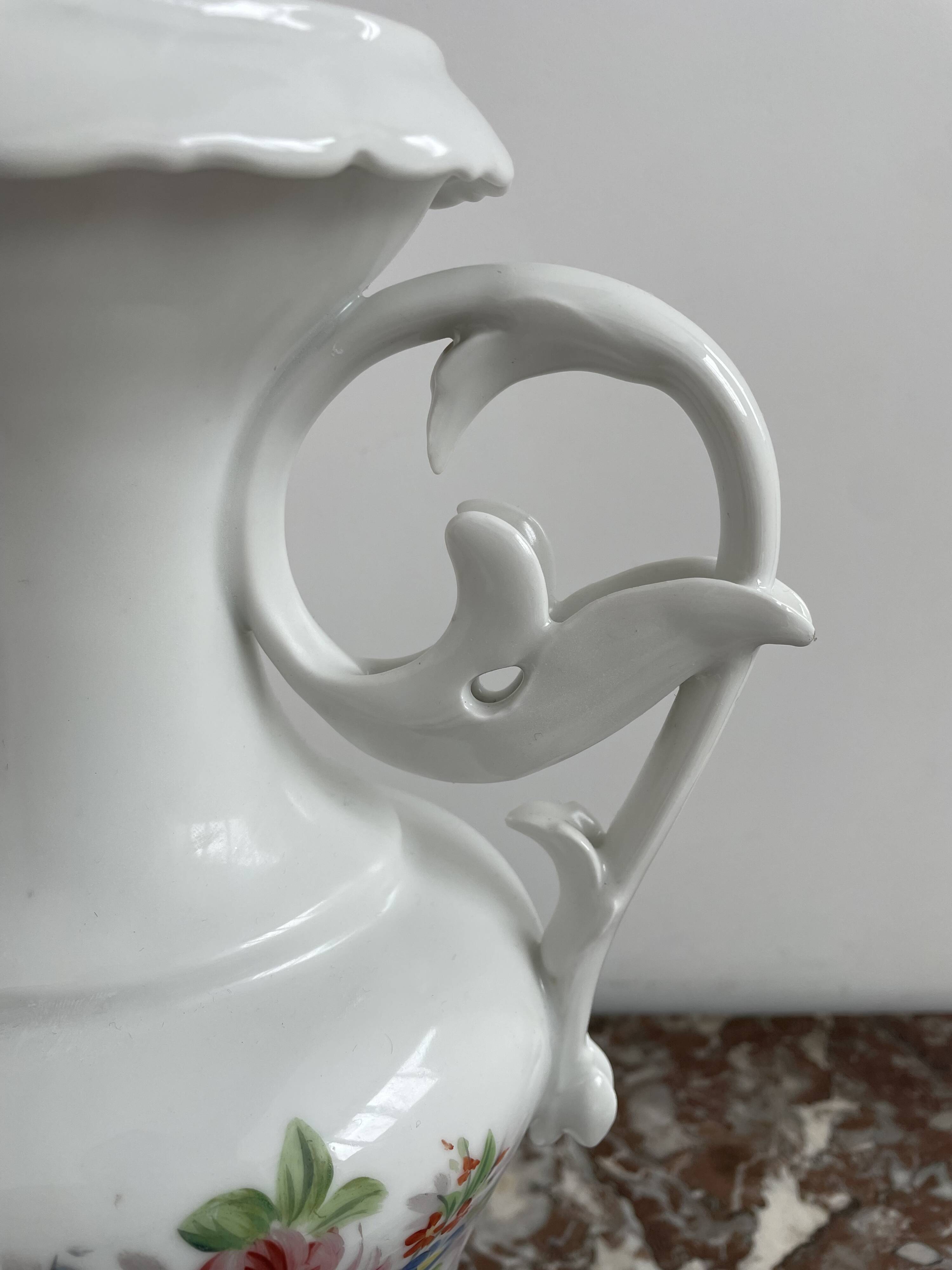 Pair of large 19th century church vases in painted white Paris porcelain