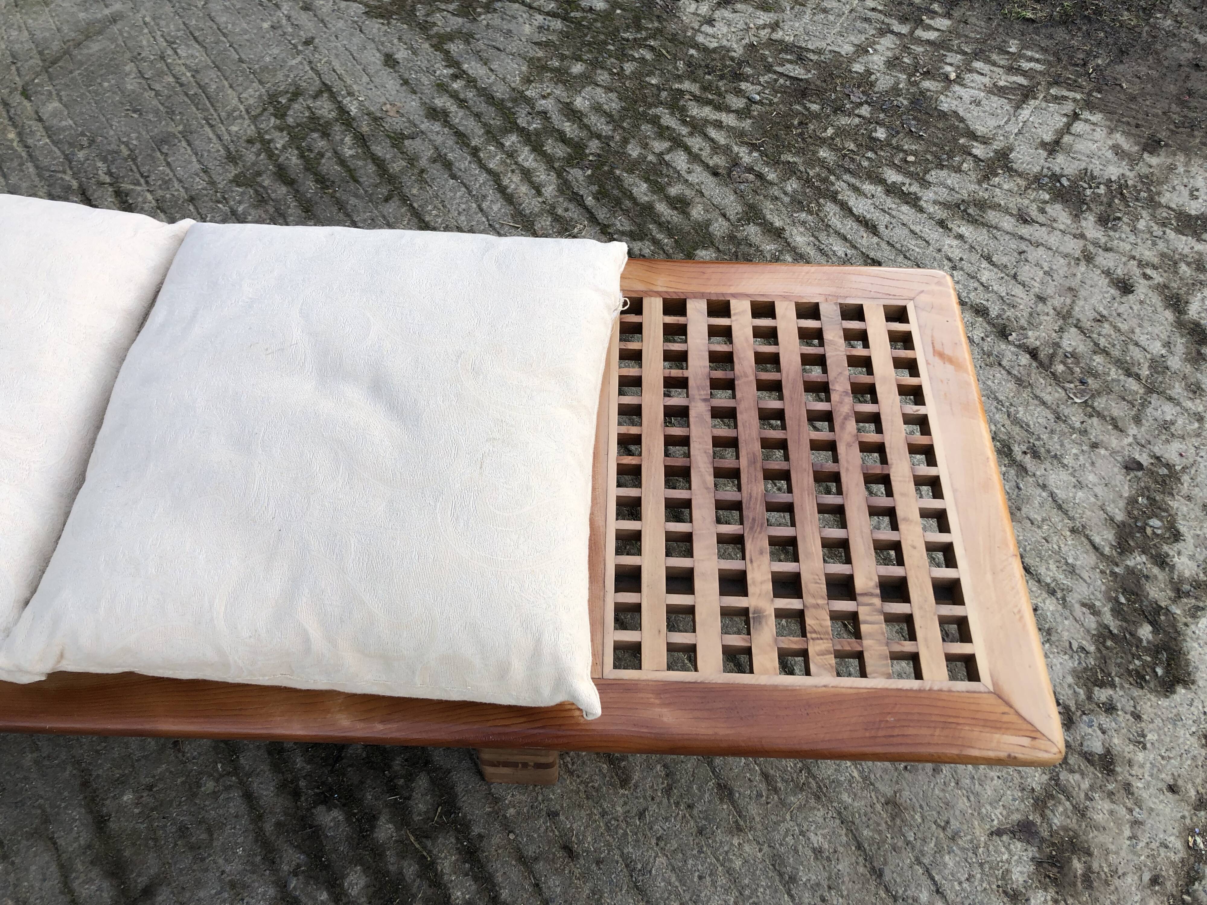 Vintage Yew Wood Bench with 3 Cushions