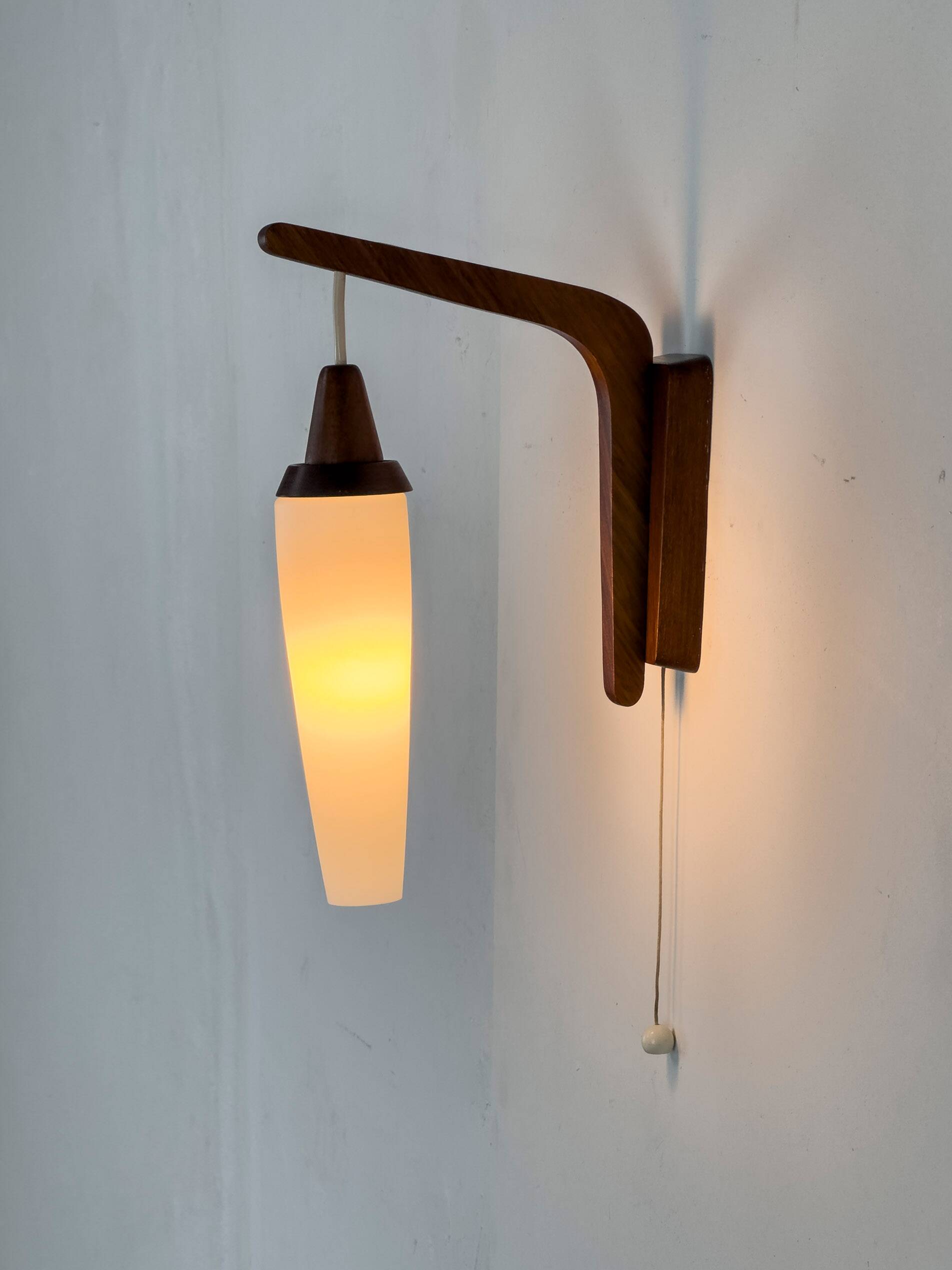 Wall light in teak and opaline glass, 1960s