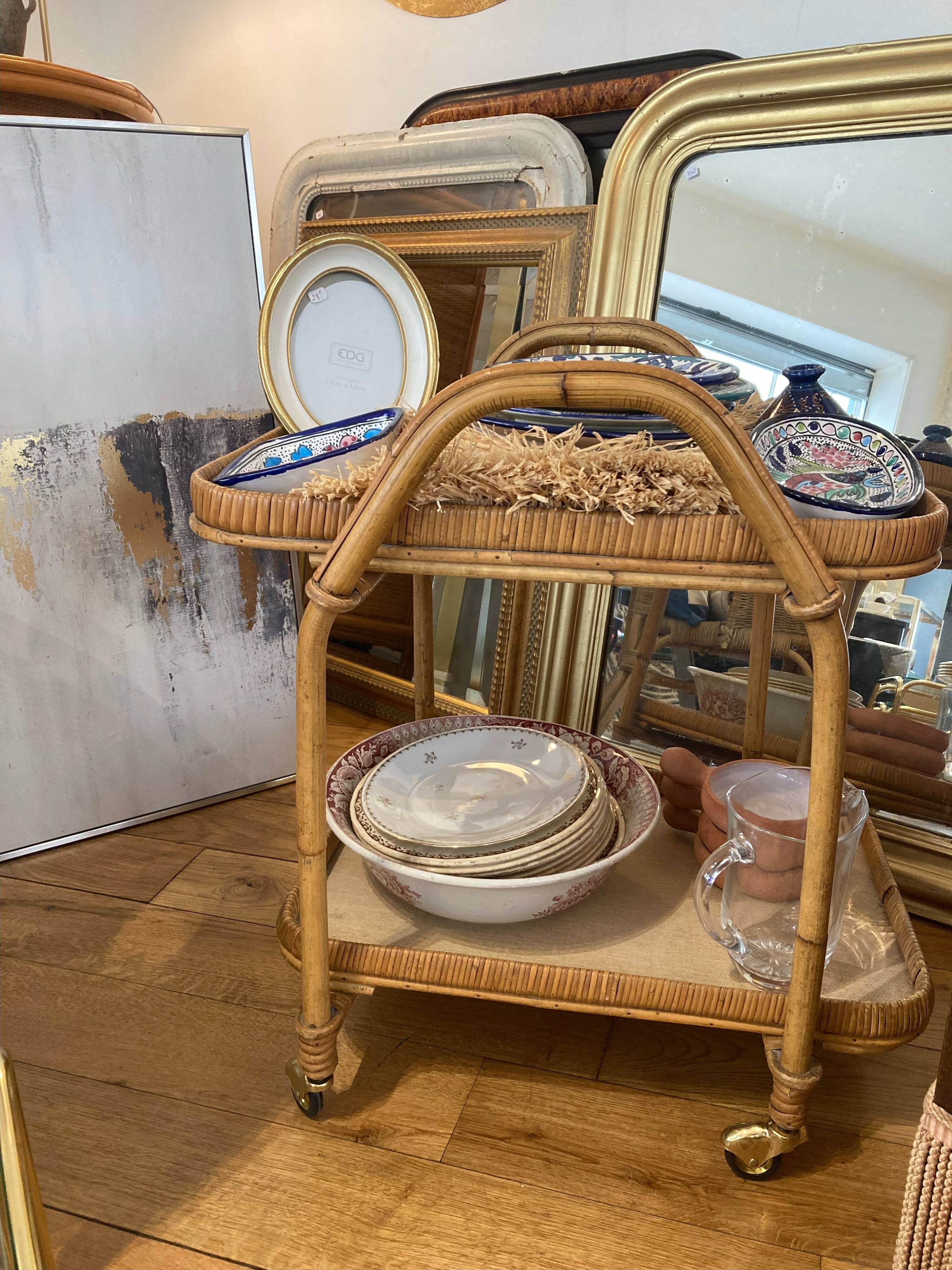 Rattan service, two trays