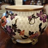 Old large Lunéville flower pot with Japanese floral decor