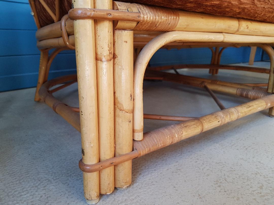 Canapé rotin vintage 3 places, 3 modules- possibilité banquette et chauffeuse