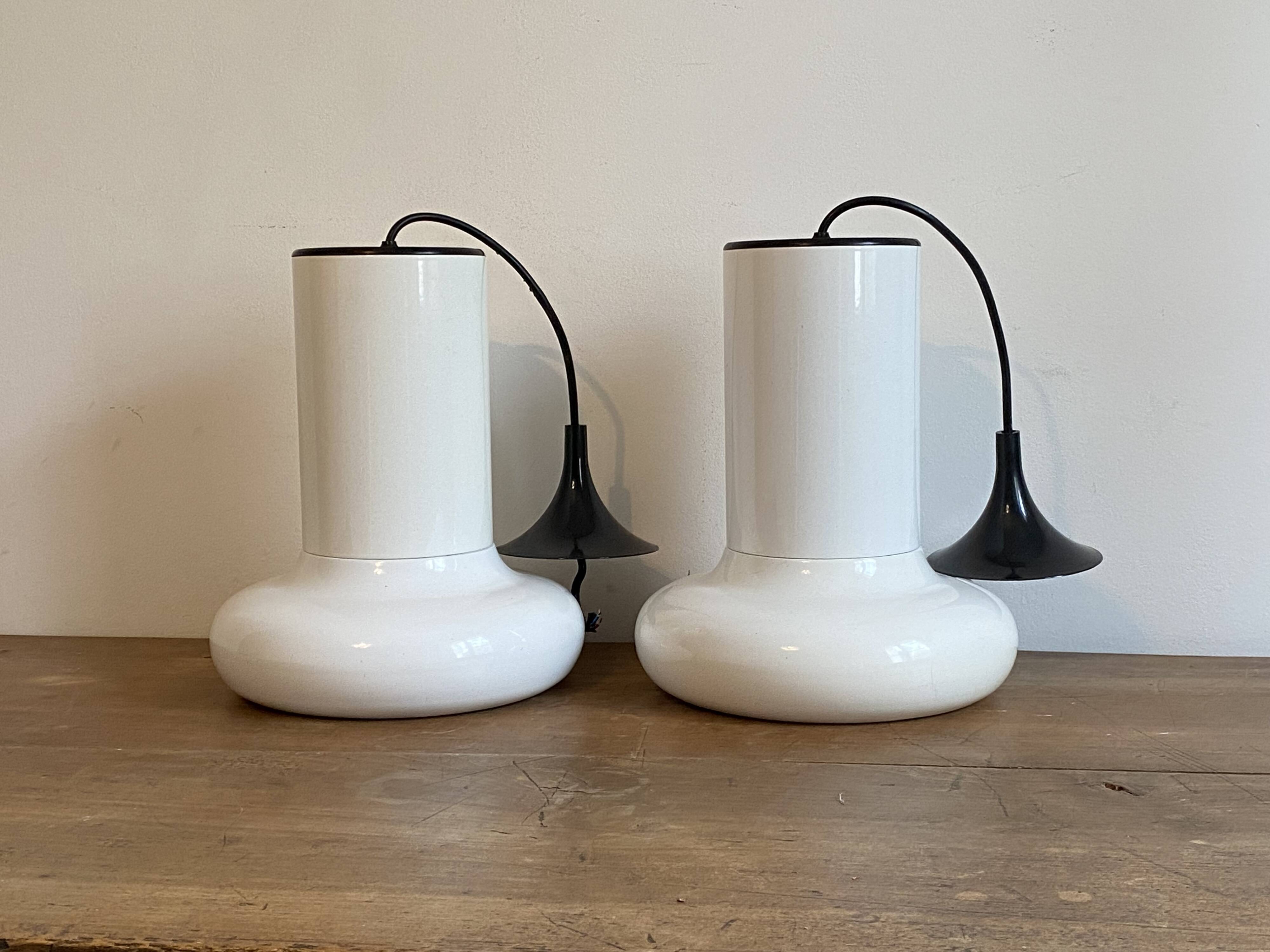 Set of 2 lita pendant lights. 1970. White