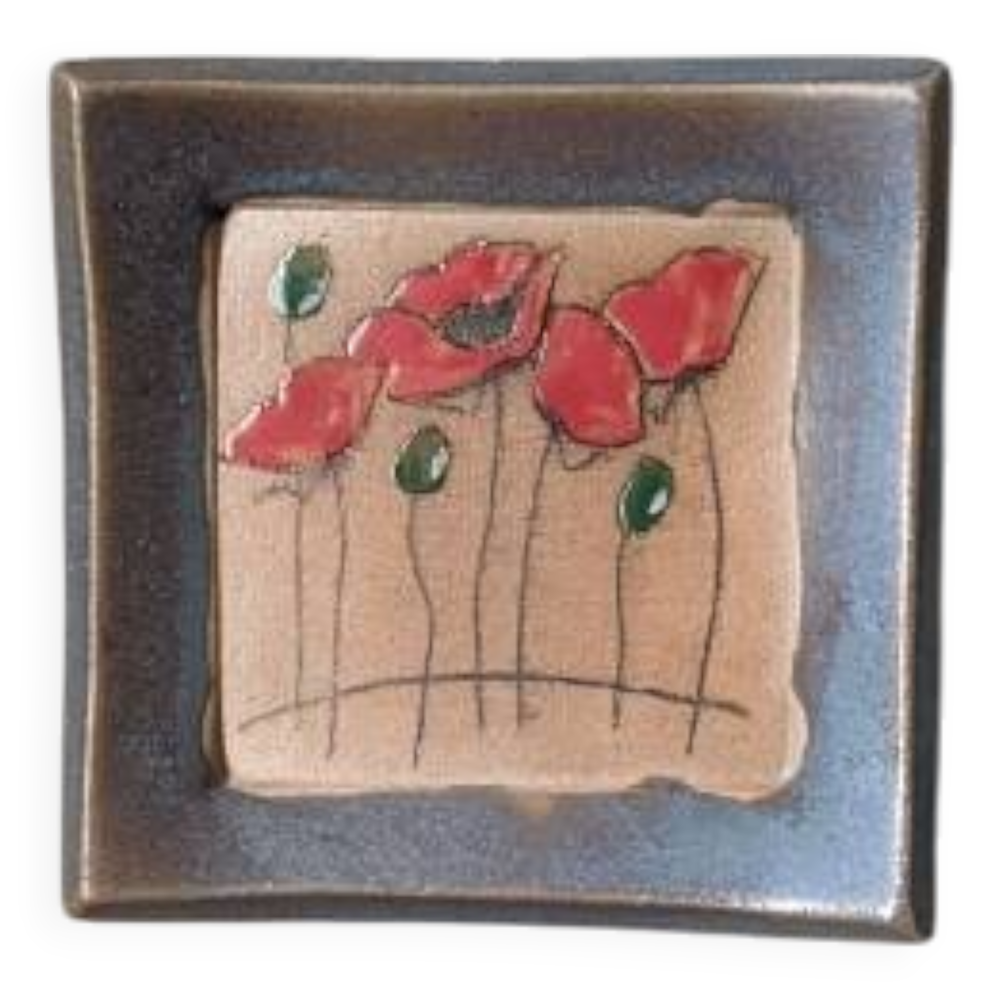 Handmade wall ceramic poppies bohemian countryside miniature