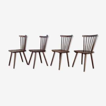Series of 4 old chairs bistro wood curve dossir eventail in hetre