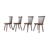 Série de 4 anciennes chaises bistrot bois courbe dossir eventail en hetre