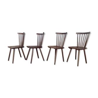 Série de 4 anciennes chaises bistrot bois courbe dossir eventail en hetre