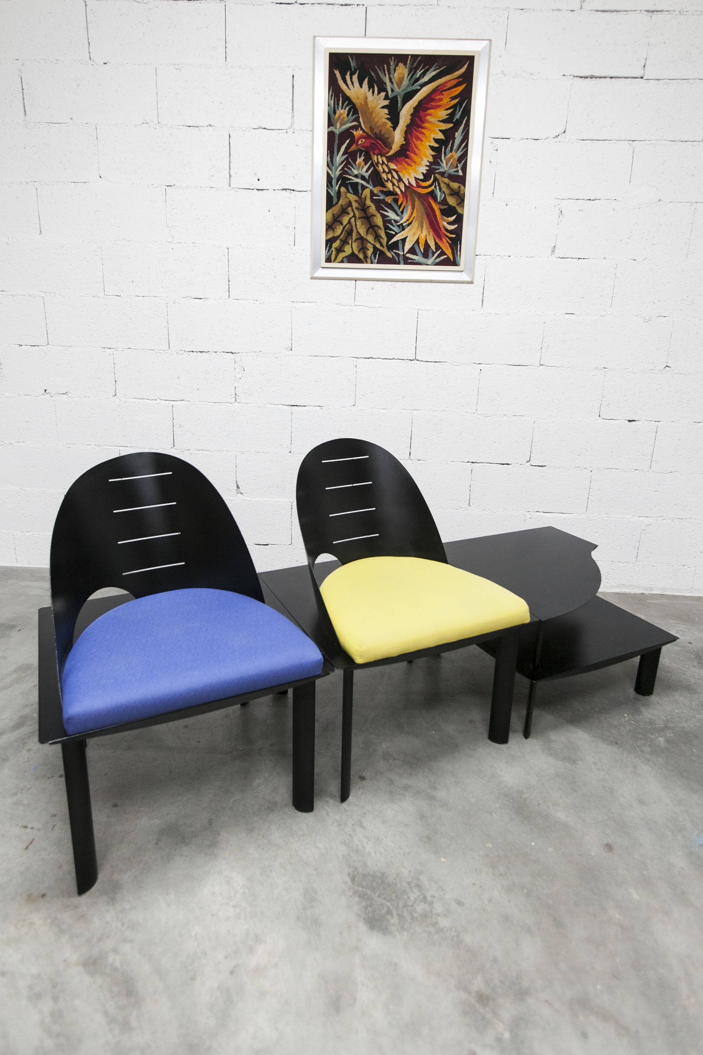 Ensemble 2 fauteuils + table basse design patrice bonneau genexco 1980