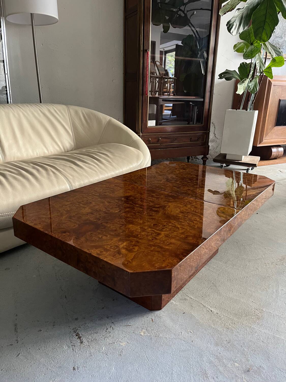 1970s elm burl coffee table / bar