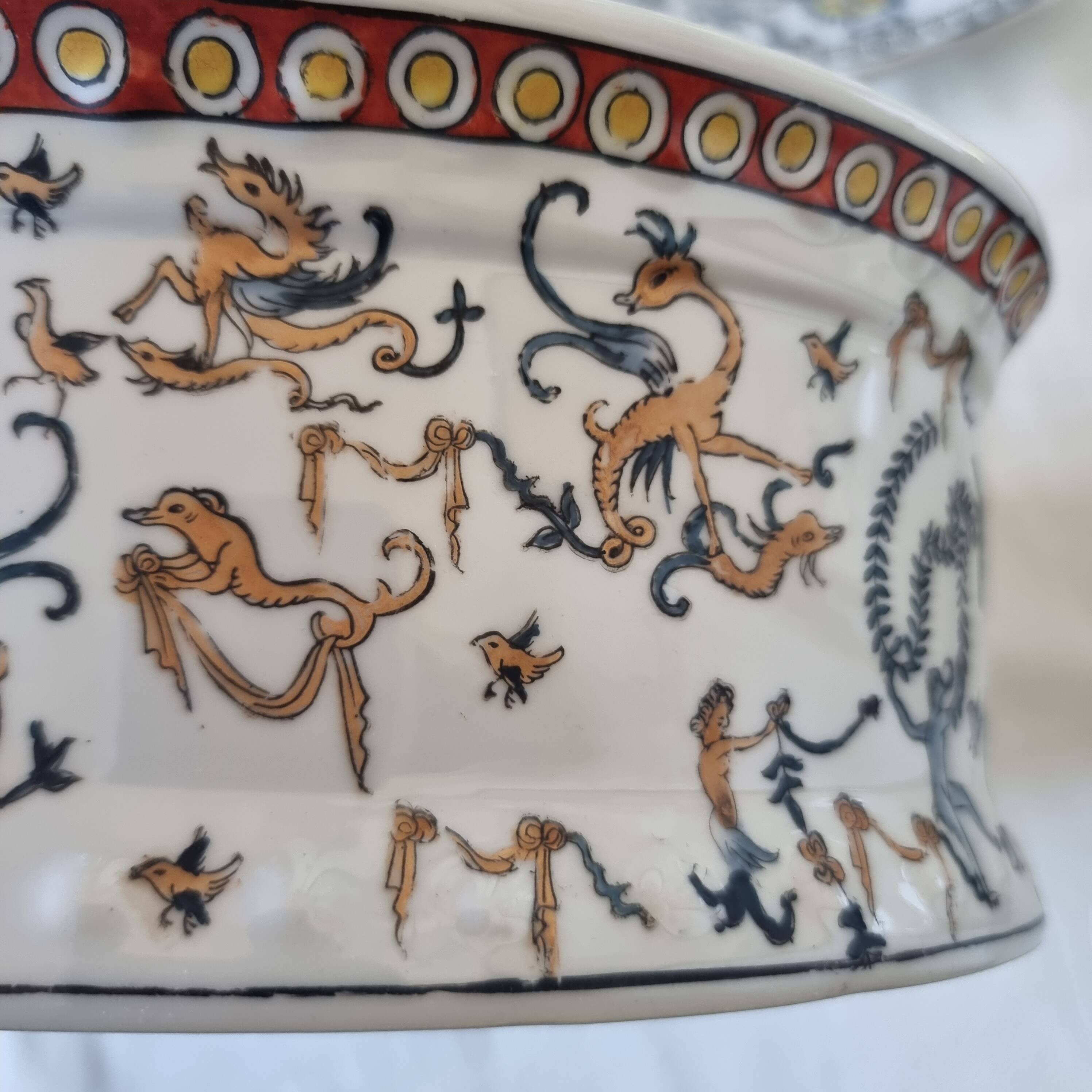 Hand-painted Toussi Court plate or tray and planter set