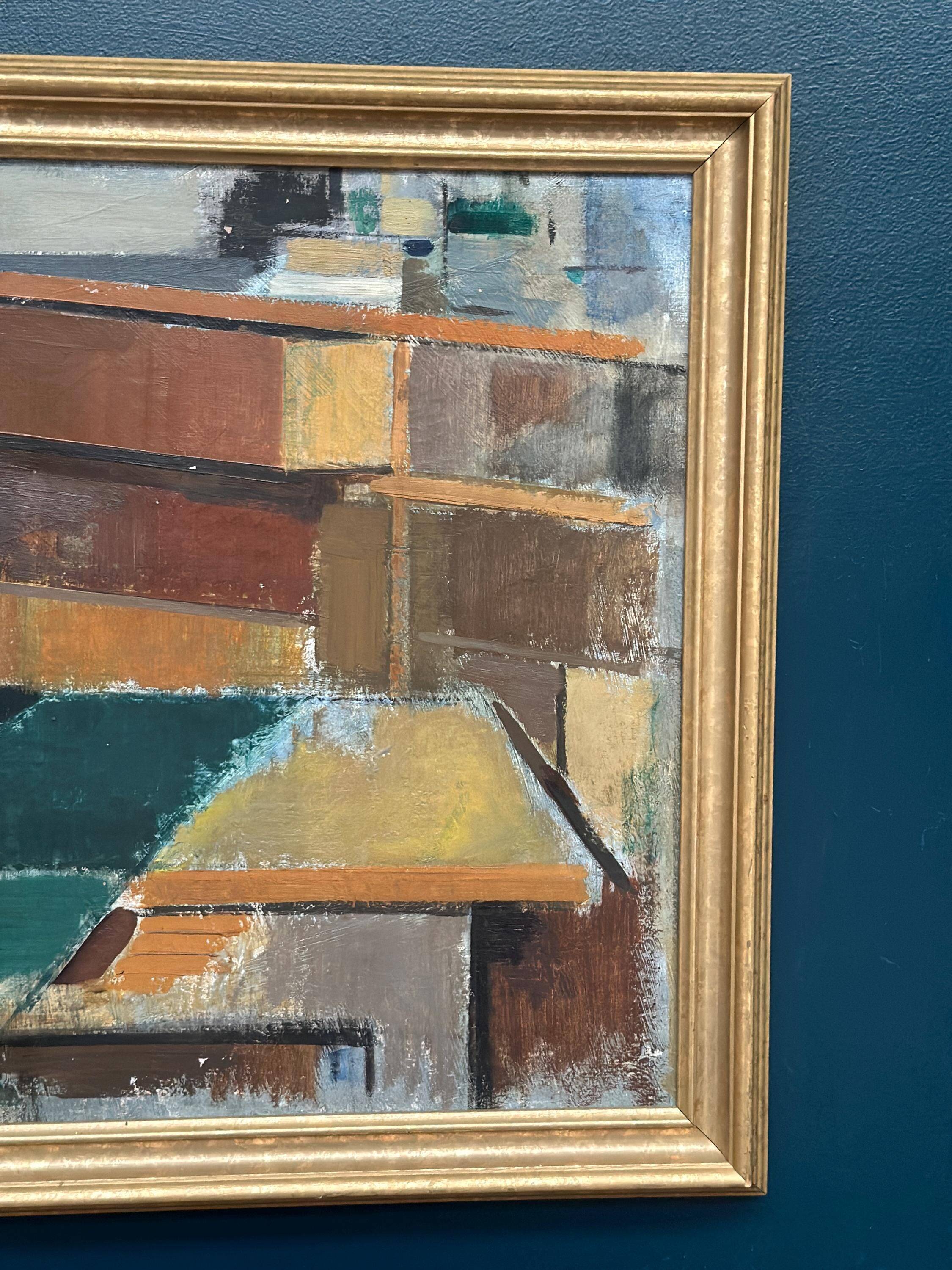 Swedish Oil on Canvas – “Cubist Rooftops” by Gustav Adolf Johansson