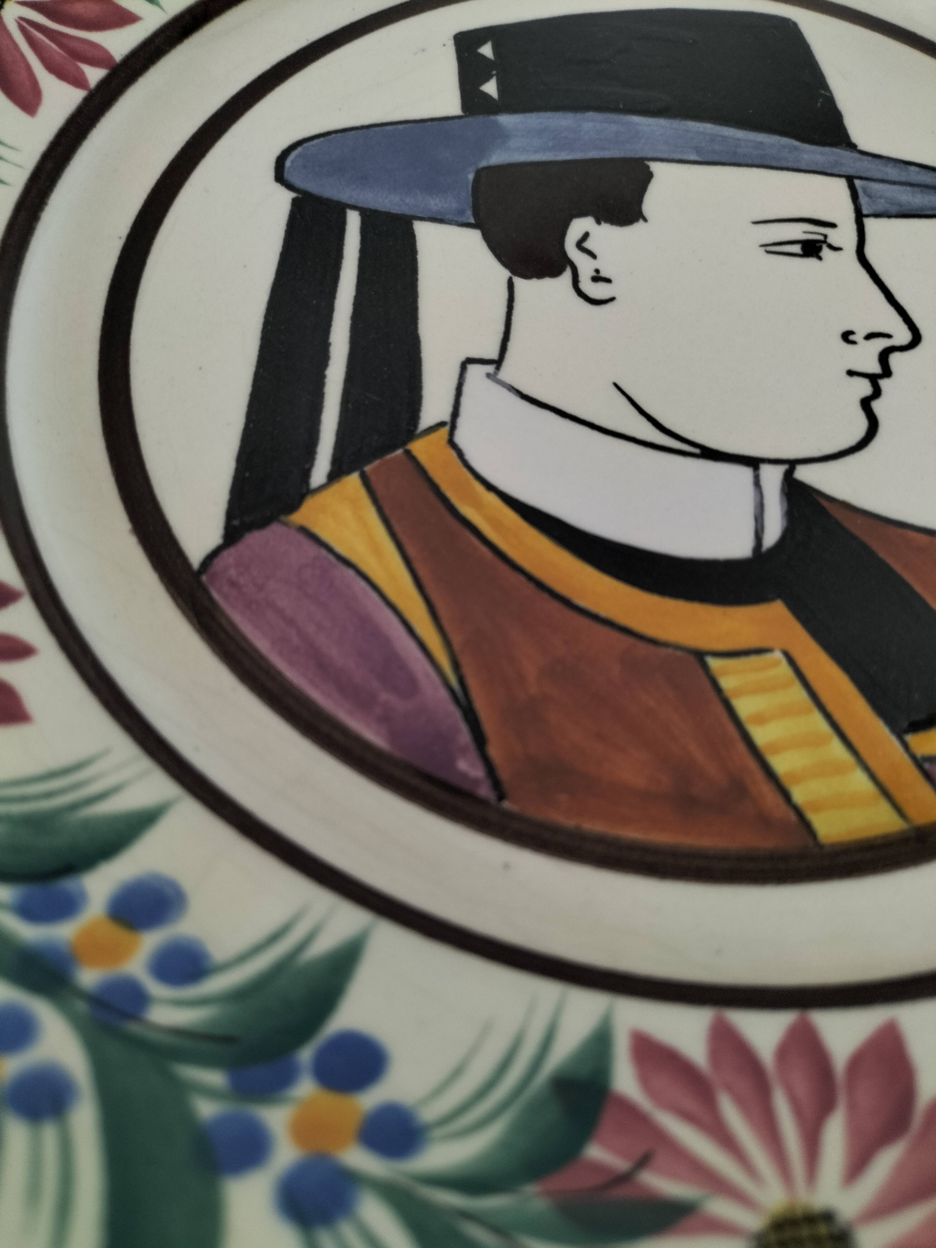 Antique HB Quimper plate – Portrait of a Breton – circa 1930