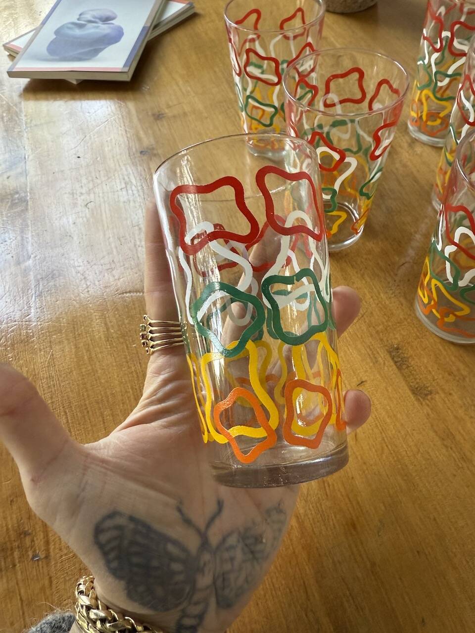 Set of 12 graphic glasses 1970