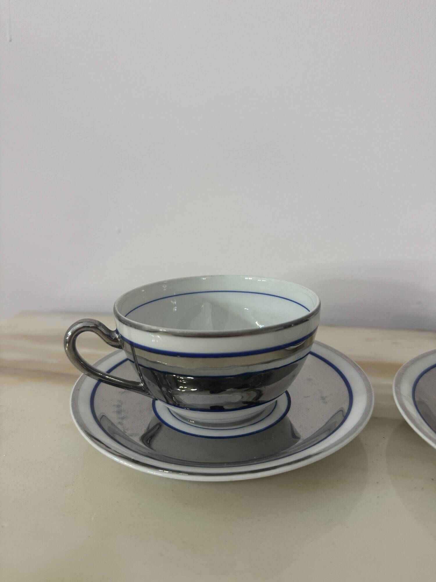 Set of 2 Limoges Chapus et Fils Porcelain Tea Cups and Saucers
