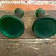 Pair of Antique Green Moulded Glass Candle Holders Column Shape Vintage #D813
