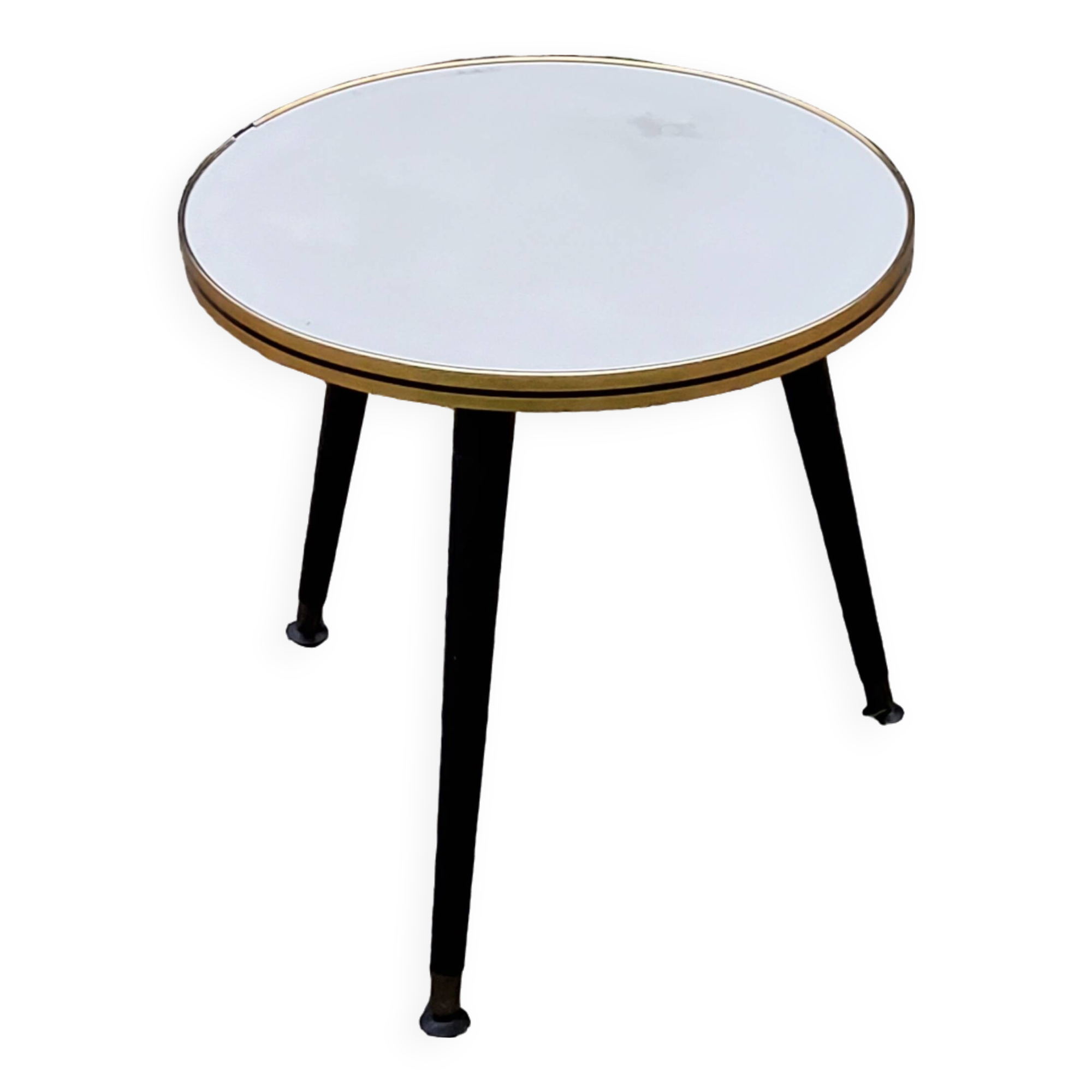 Table d’appoint vintage des années 60 piètement tripode bois noirci plateau formica blanc