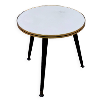 Vintage side table from the 60s, blackened wooden tripod base, white formica top