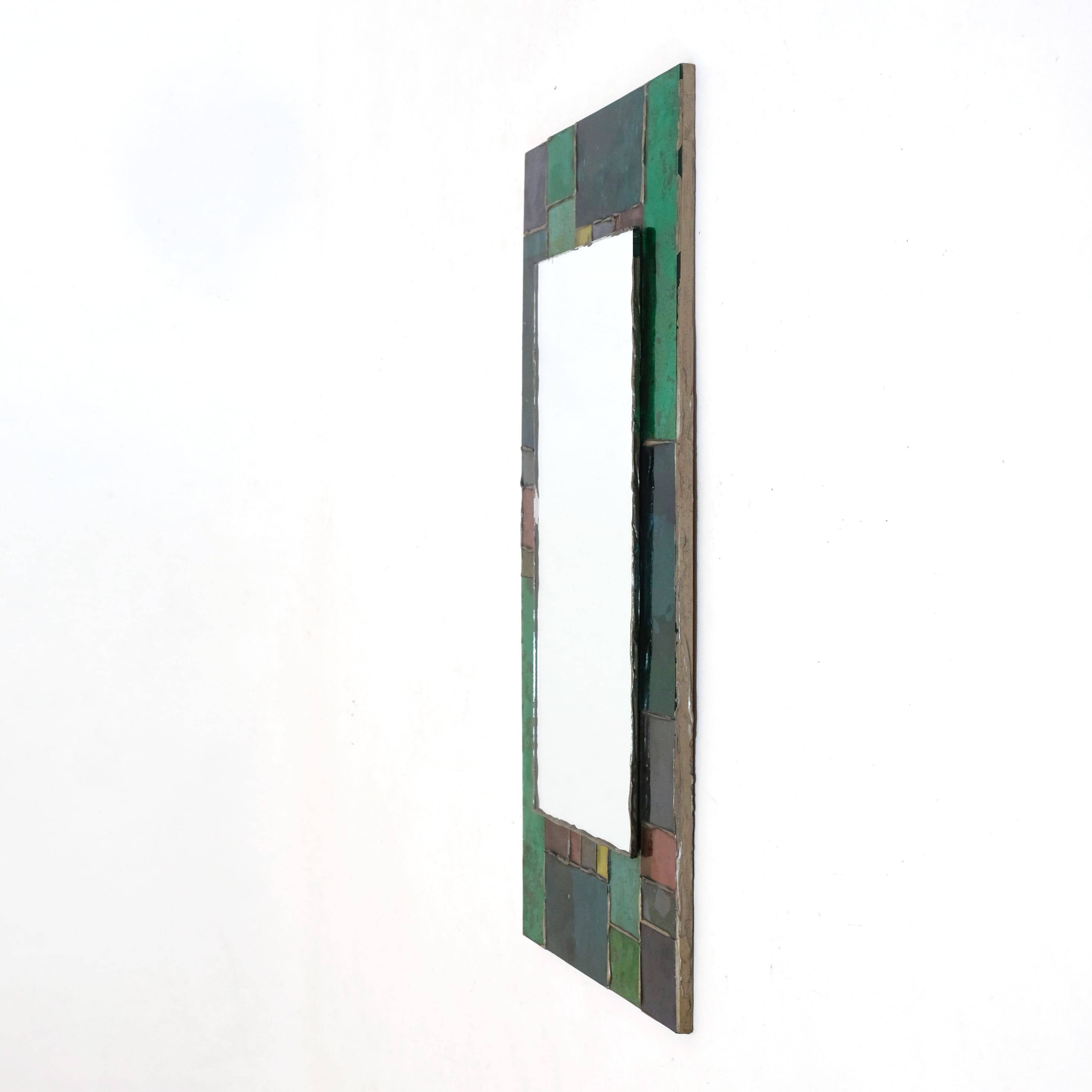 Coloured glass mirror, French work from the 1960s, 35x77 cm.