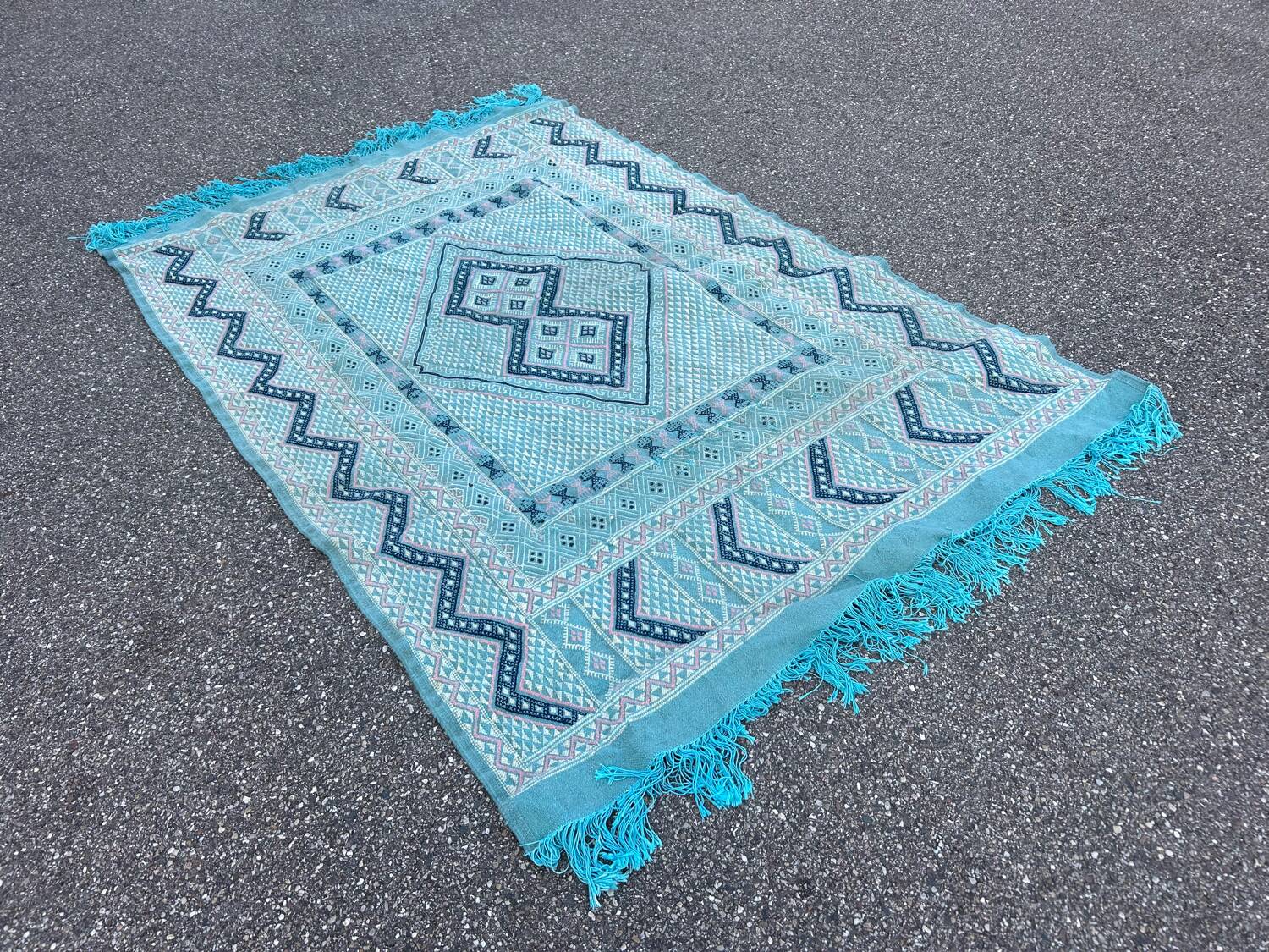 Vintage blue green kilim rug