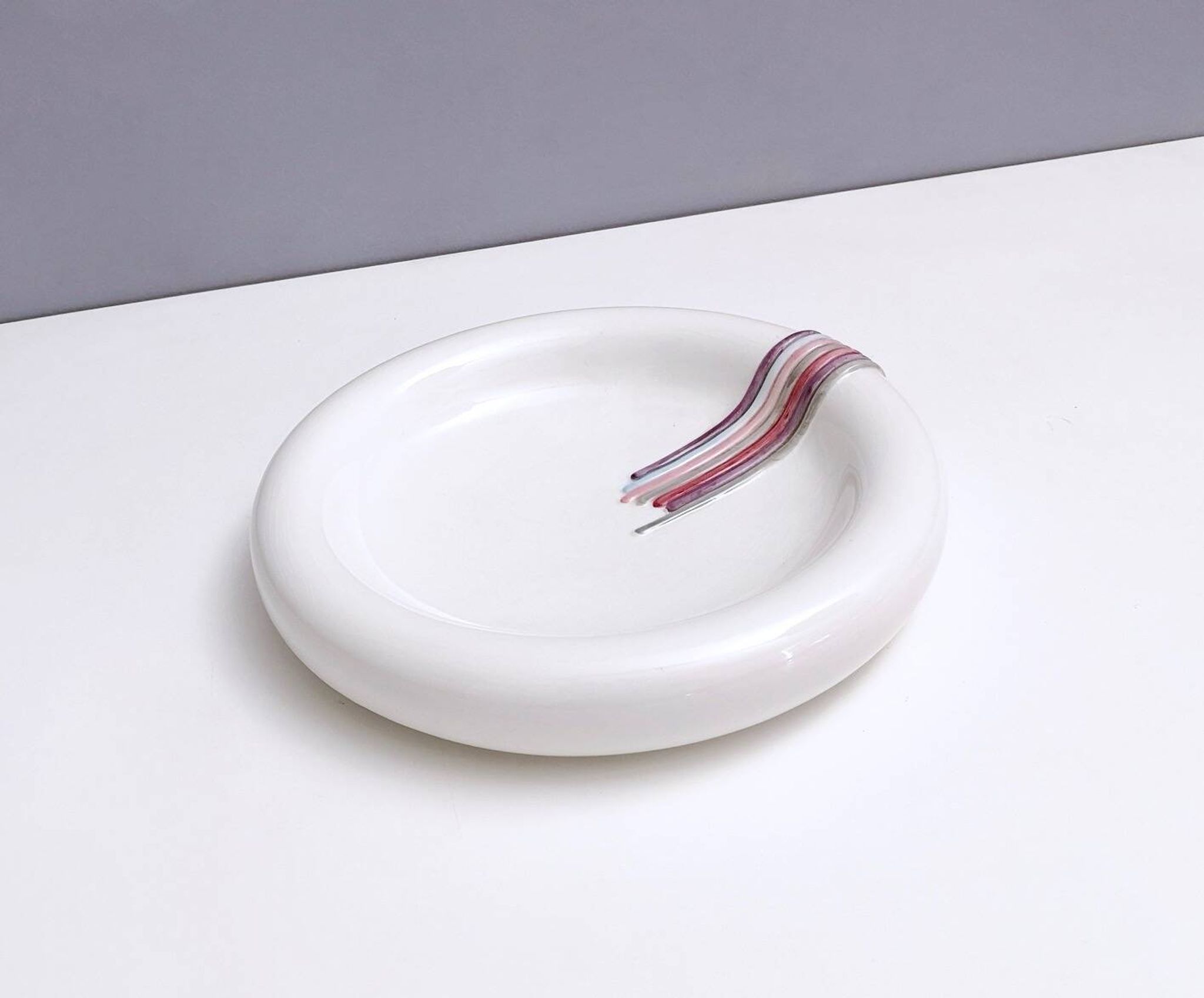 Round White Ceramic Catchall by Ambrogio Pozzi with Hand Painted Details, I