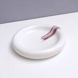 Round White Ceramic Catchall by Ambrogio Pozzi with Hand Painted Details, I