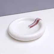 Round White Ceramic Catchall by Ambrogio Pozzi with Hand Painted Details, I