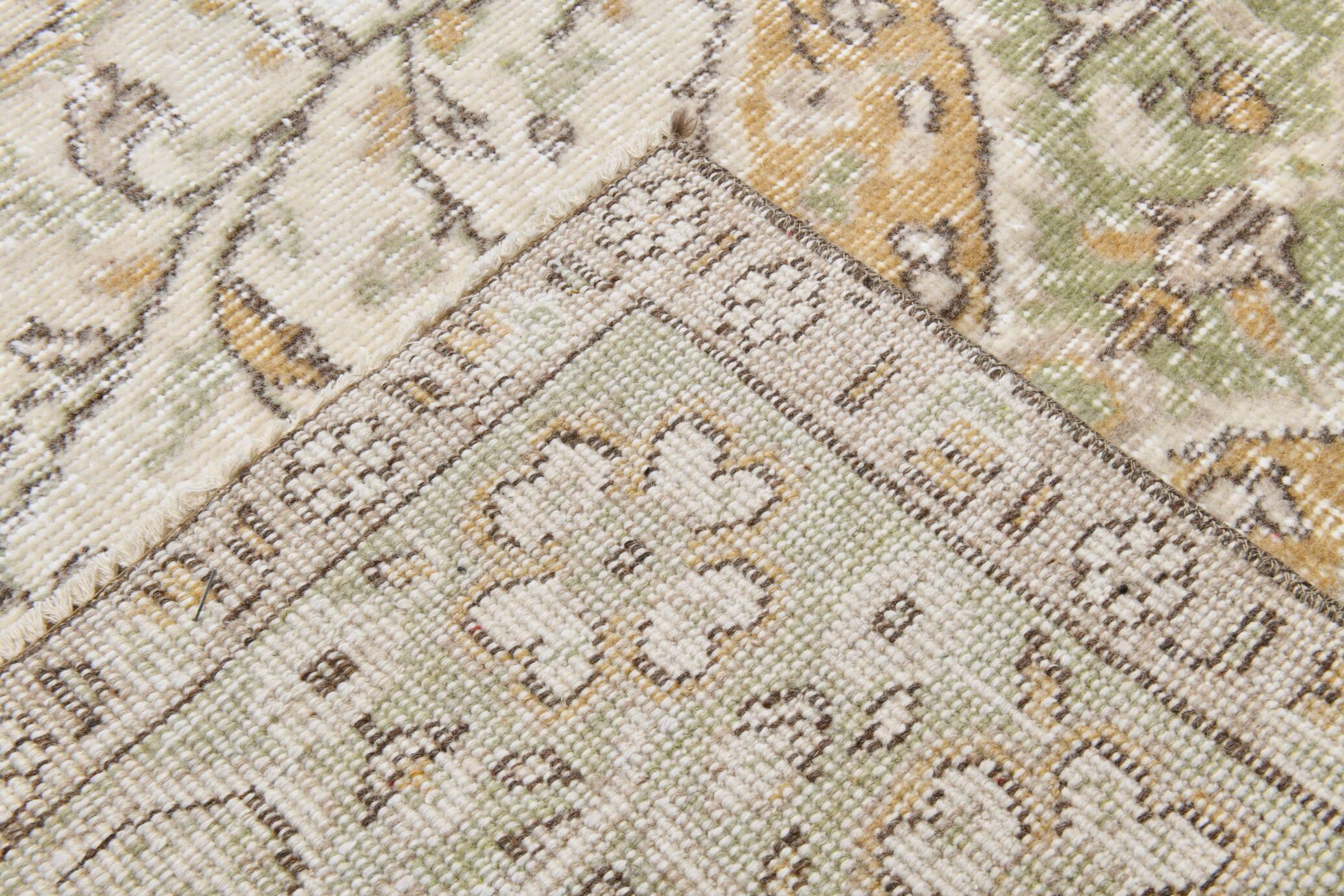 5x9 Light Green & Beige Madallion Corners Vintage Rug, 166x268Cm