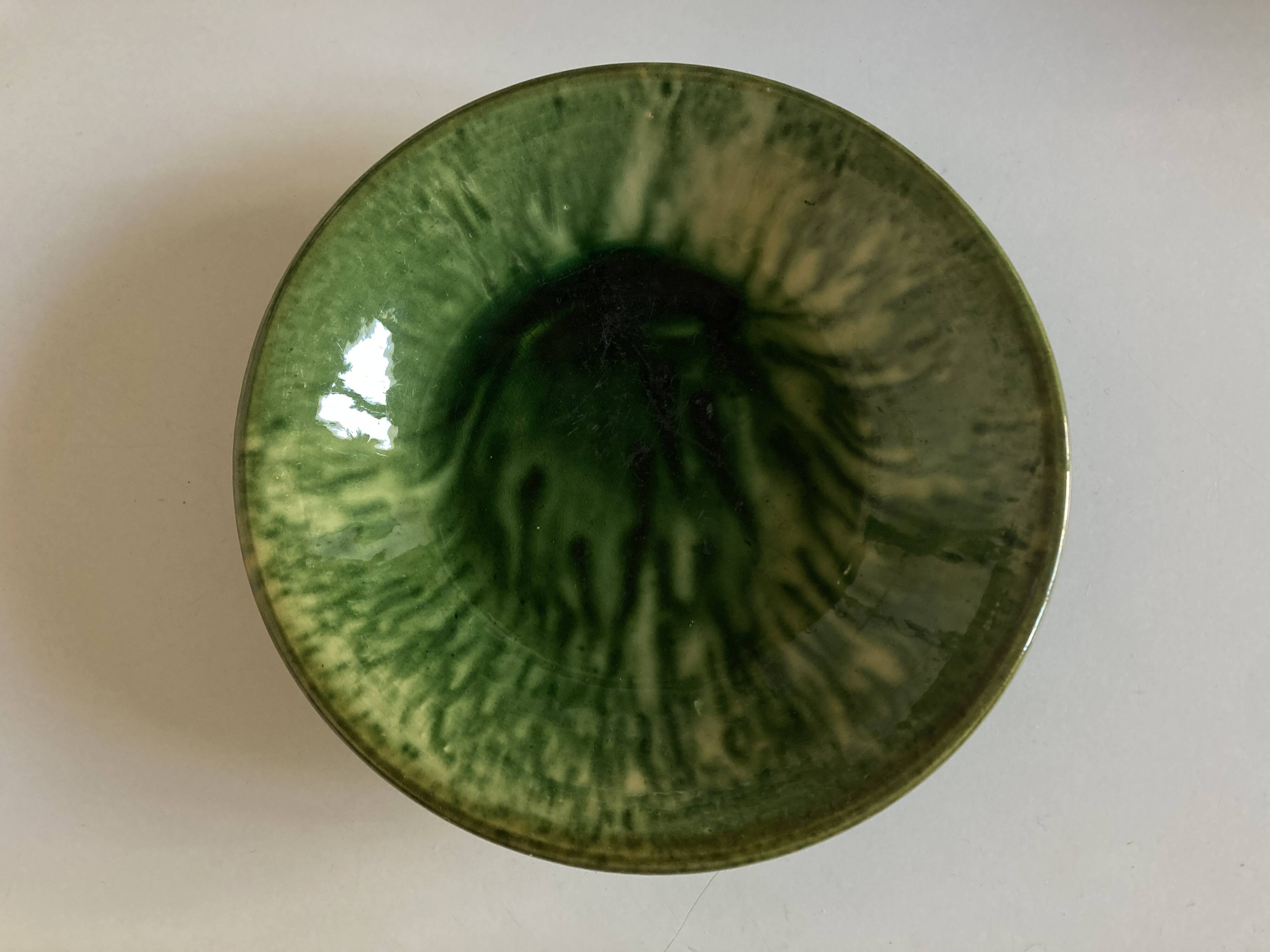 Aegitna hollow dish in green glazed earthenware Vallauris 1960