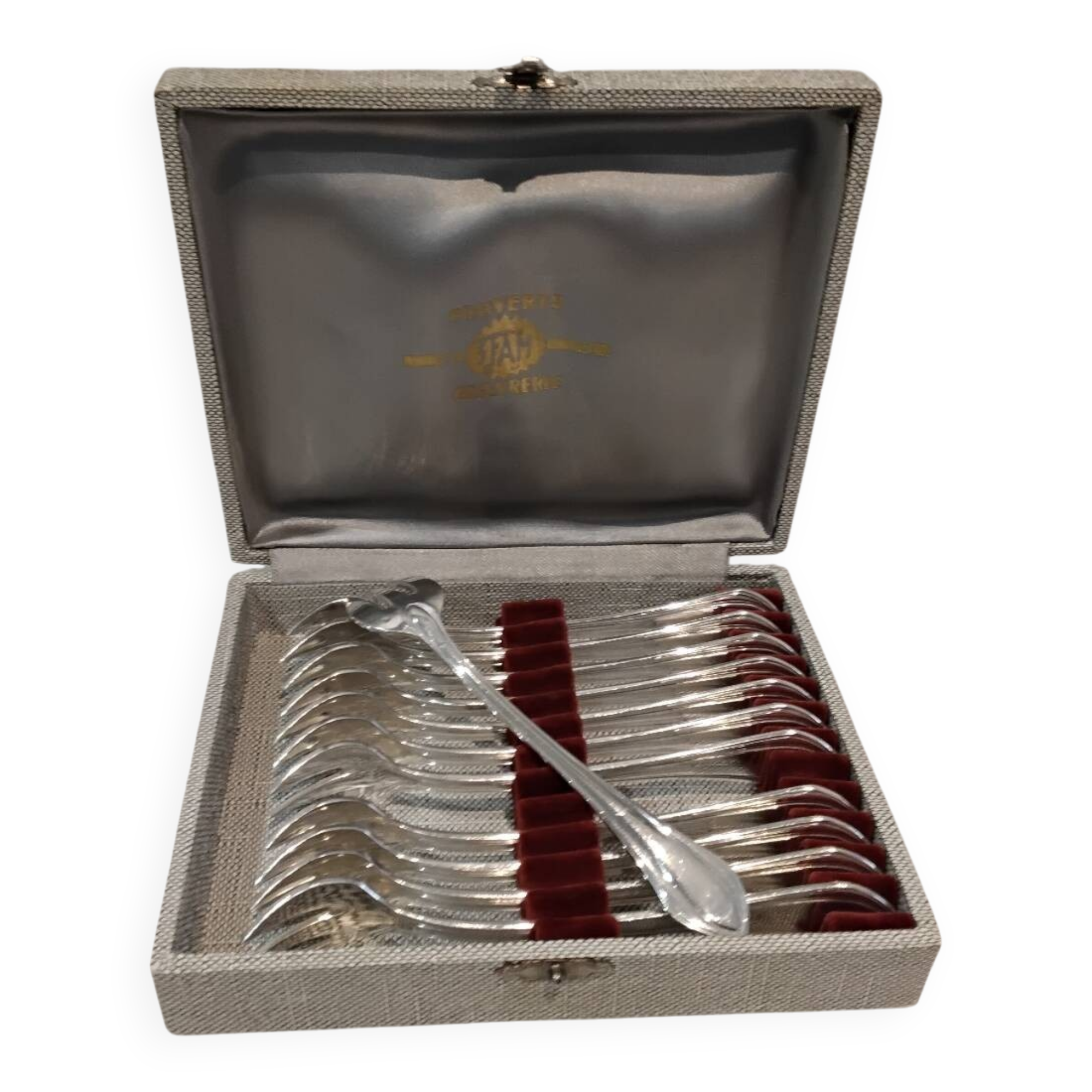 12 silver-plated oyster forks, SFAM silversmith, art deco printania