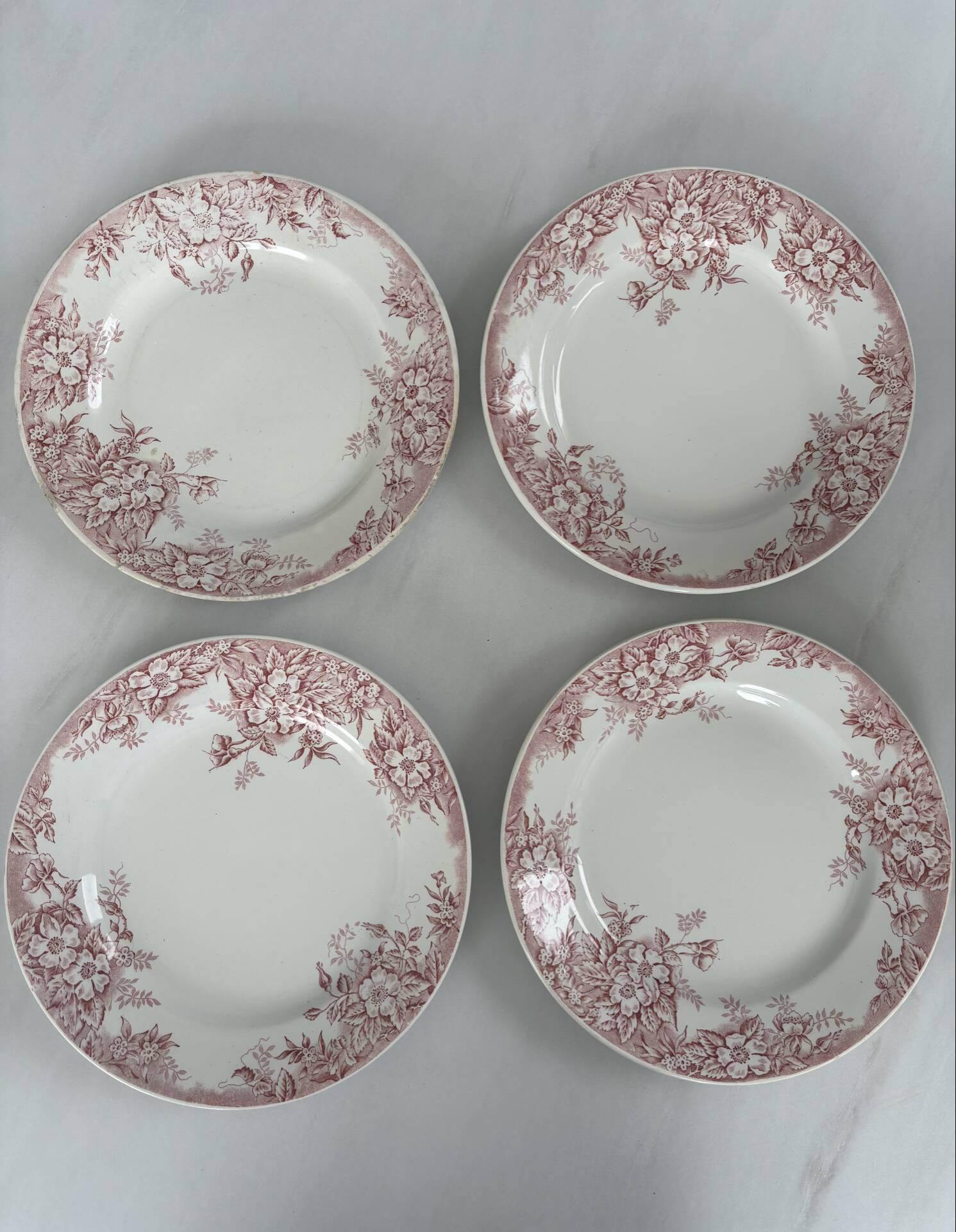 Old pink ironstone plate Eglantine Moulin des Loups