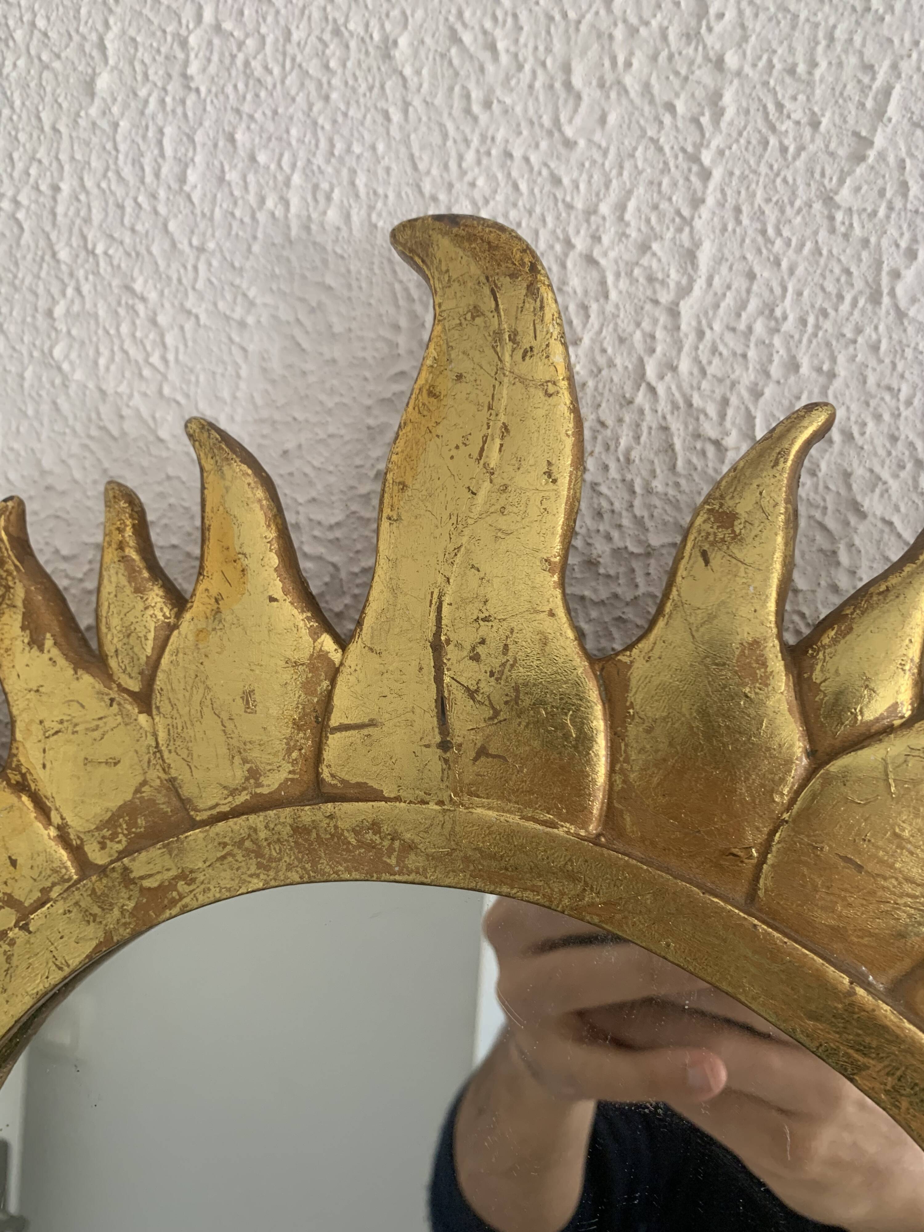 Vintage 1960s sunburst gold resin witch mirror - 49 cm