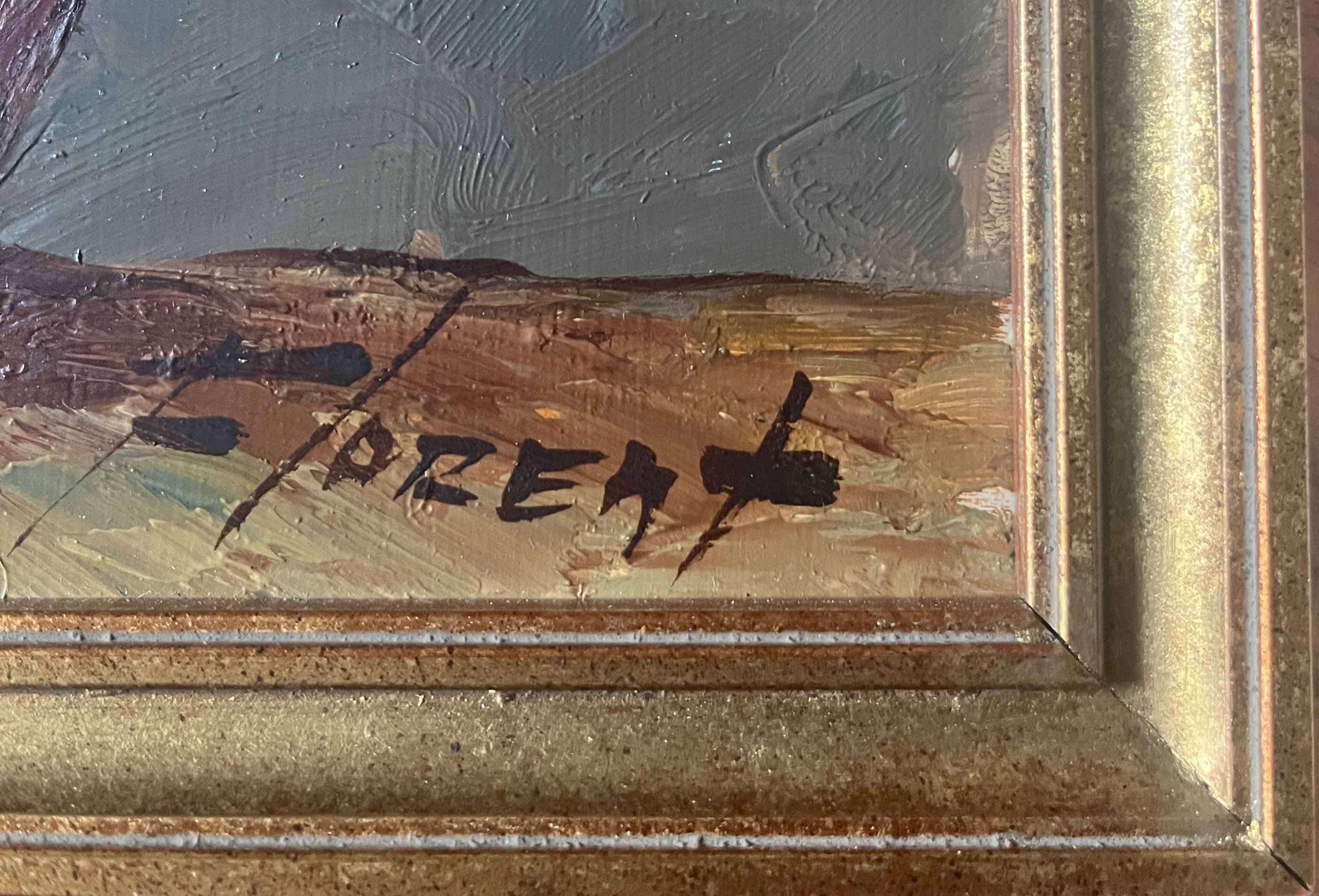 HSP painting "Bouquet of roses" in vase signed Florent + frame