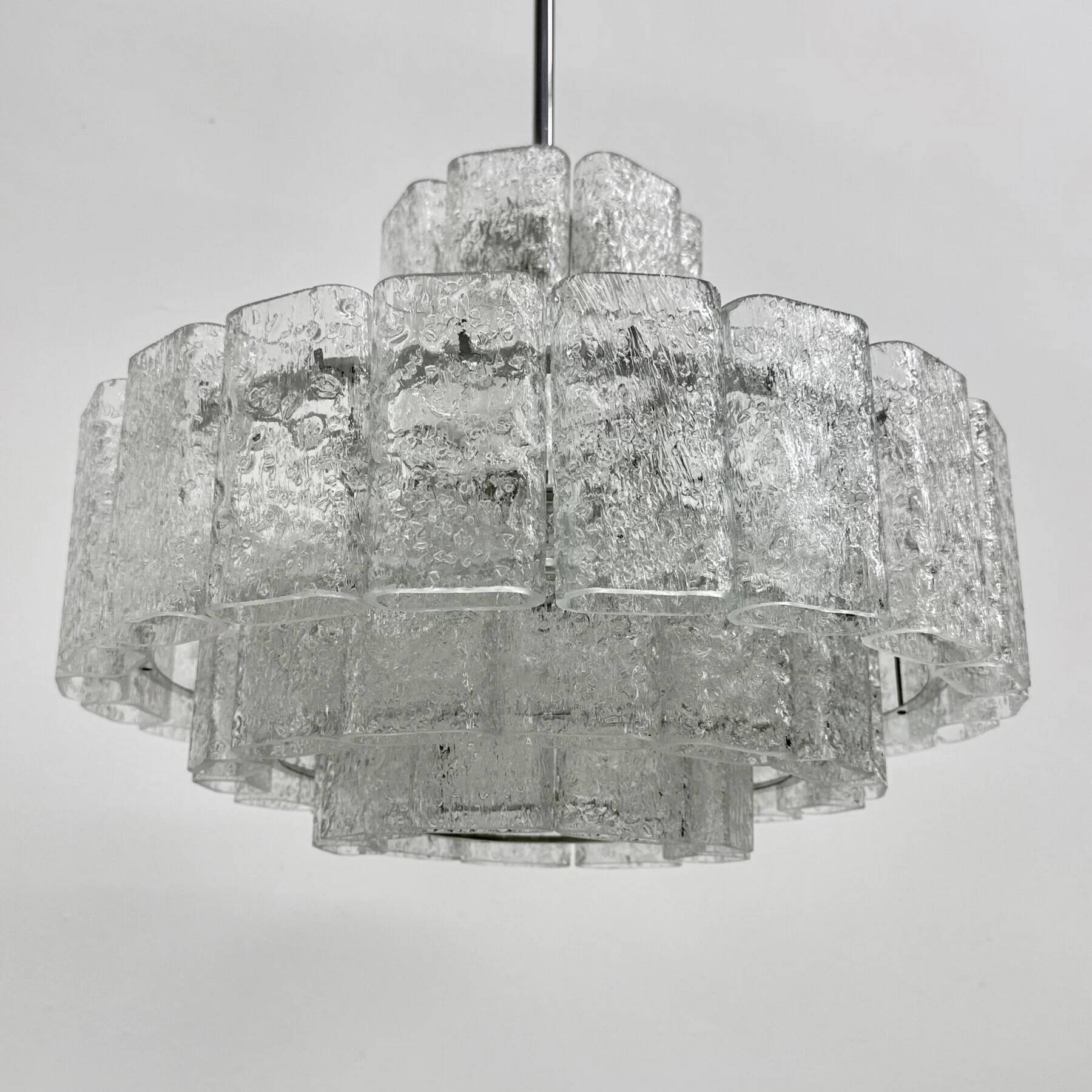 Mid-century design Doria Leuchten glass chandelier, 1970s