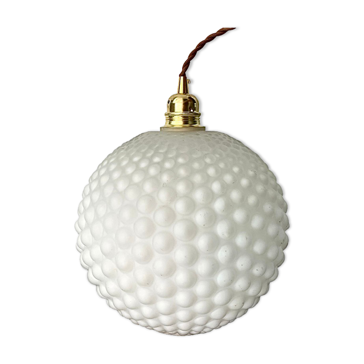 Large vintage suspension year 70 in white opaline with electrified bubbles to nine