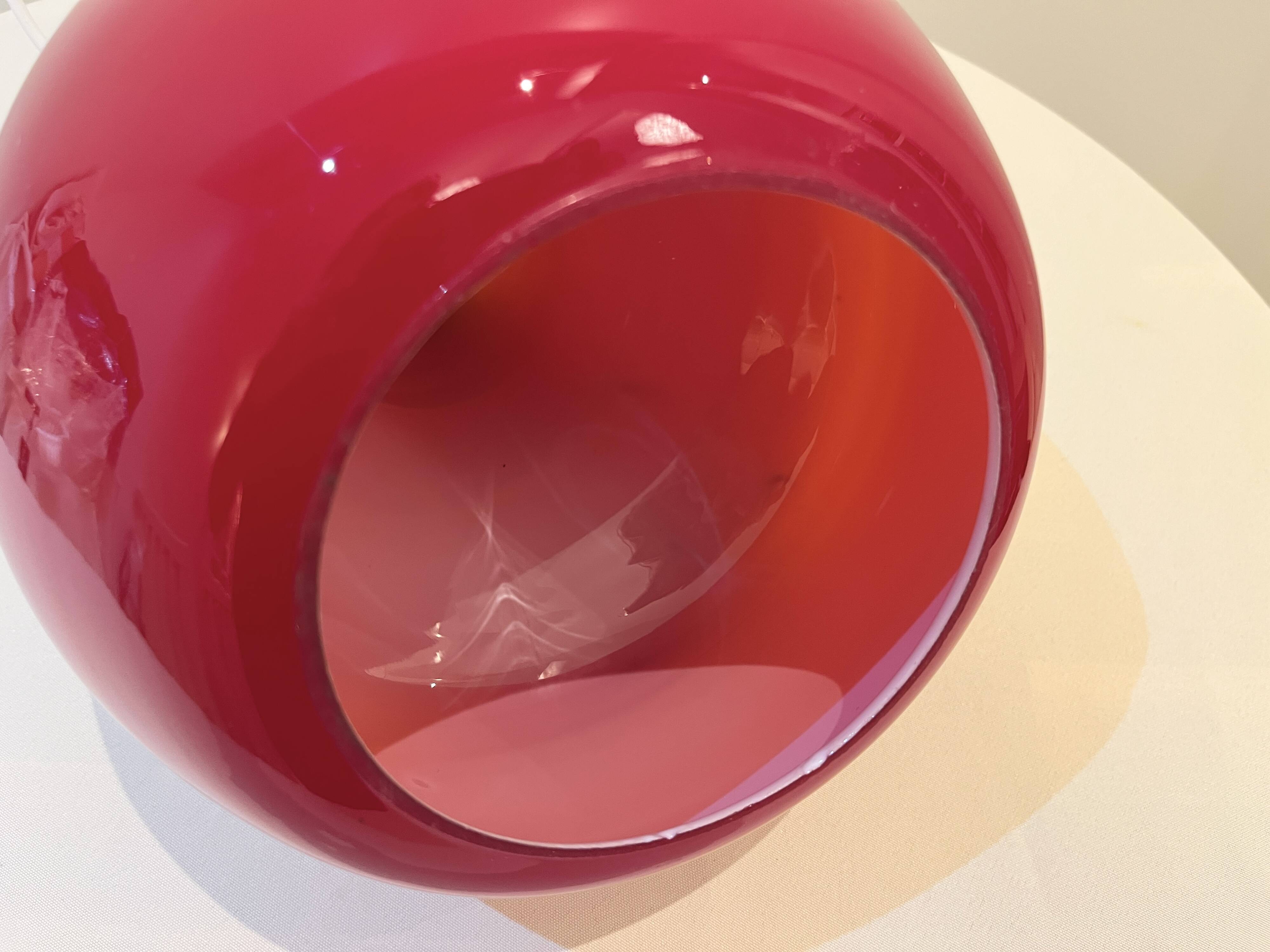 Red Opaline Glass Pendant Light 1970 Space Age Ceiling Lamp Free Form Orange