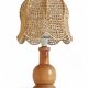 Mid-Century Bohemian Table Lamp, Pine Wood & Raffia, Italy, 1970s