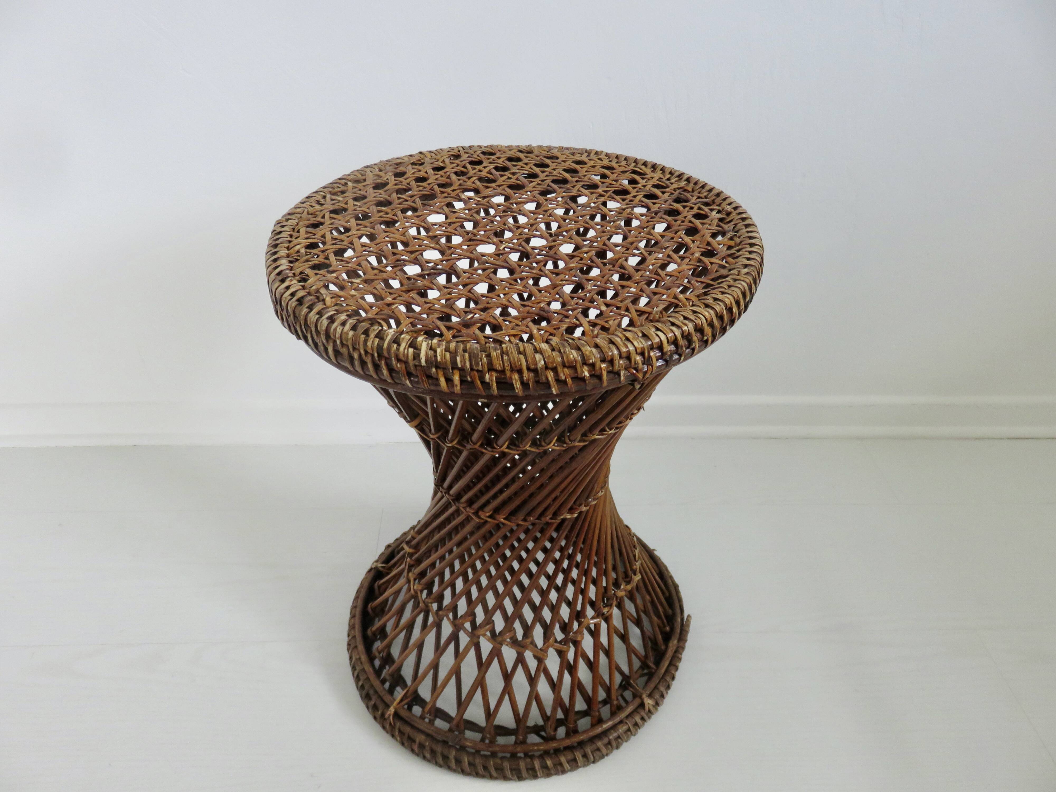 Tam Tam stool in rattan and canework 60s 70s