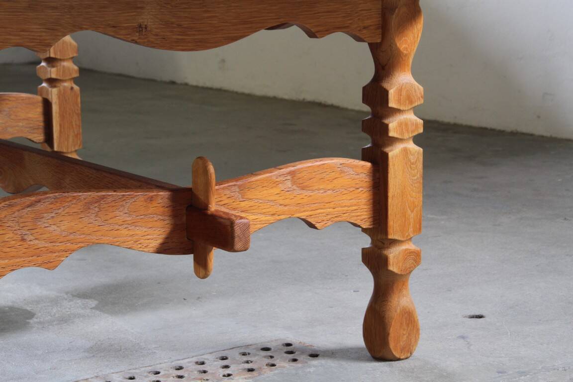Vintage Danish brutalist oak & tile coffee table in the style of Henning Kjærnulf, 1960s