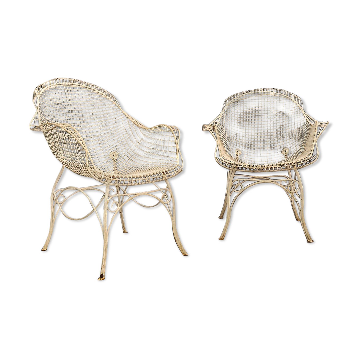 pair of garden chairs in forged iron painted 1950