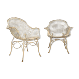 pair of garden chairs in forged iron painted 1950