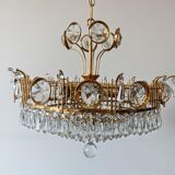 Crystal brass chandelier with 7 levels, attributed to Palwa, 1970s.