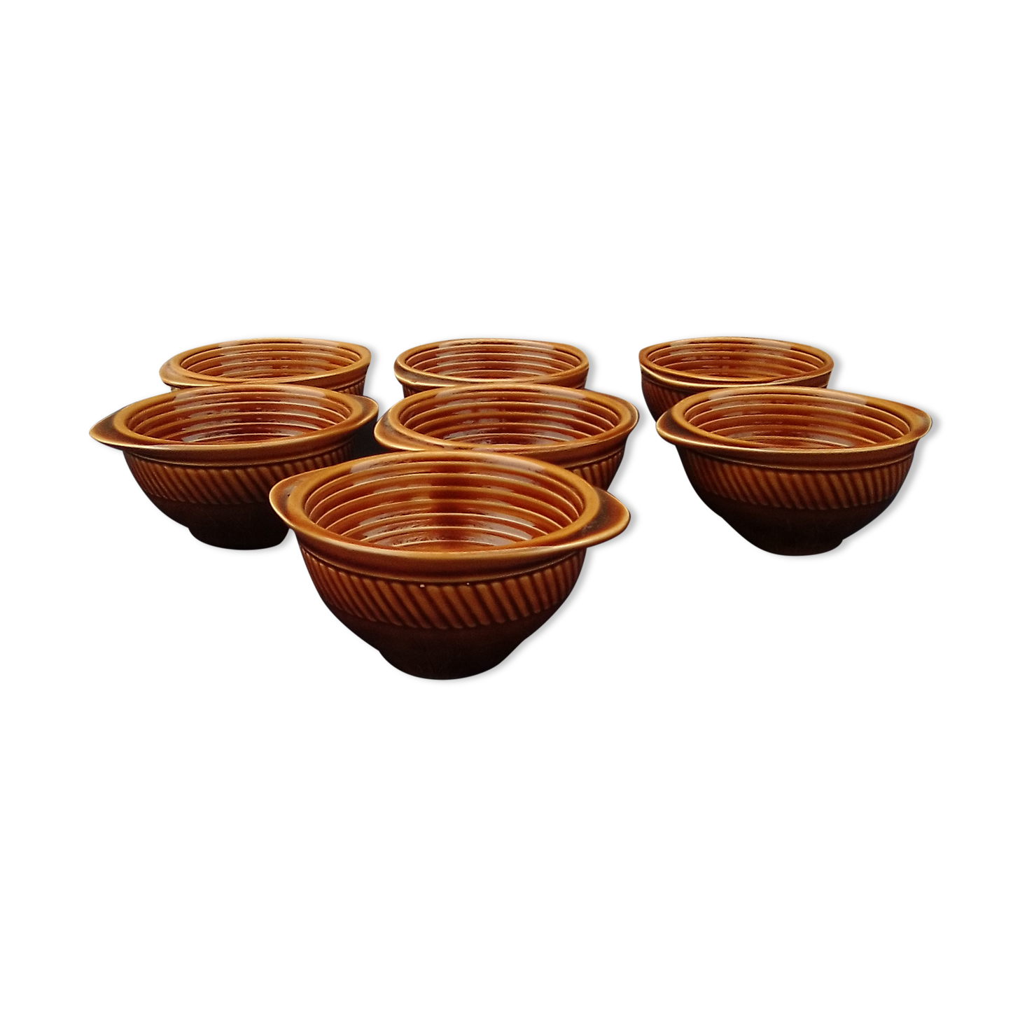 7 brown ear bowls in Sarreguemines earthenware