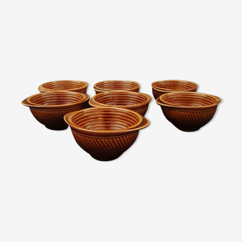 7 brown ear bowls in Sarreguemines earthenware