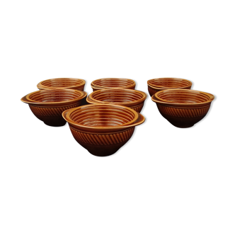 7 brown ear bowls in Sarreguemines earthenware